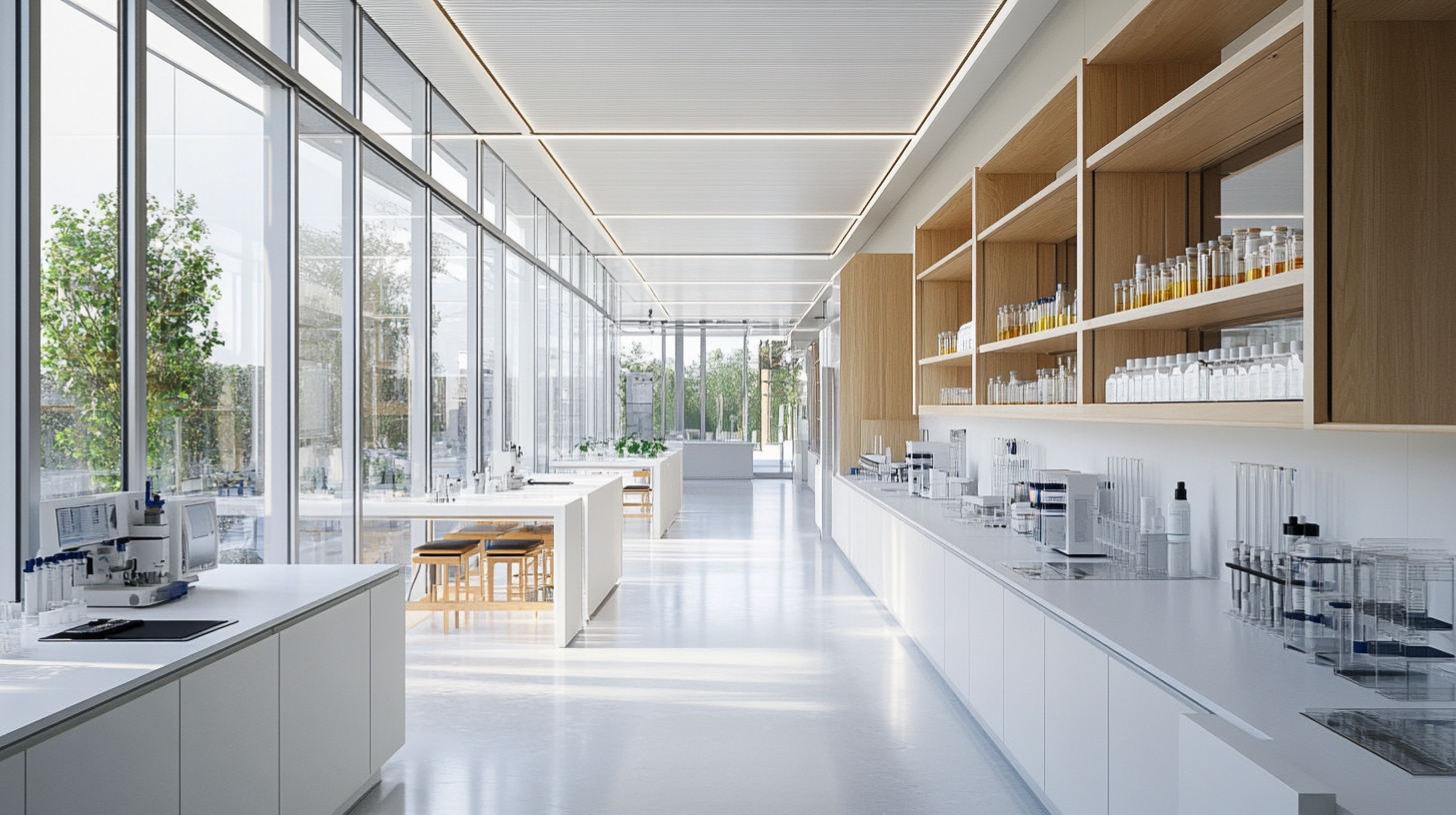 Modern laboratorium met glazen wanden en geavanceerde apparatuur van Kadans.