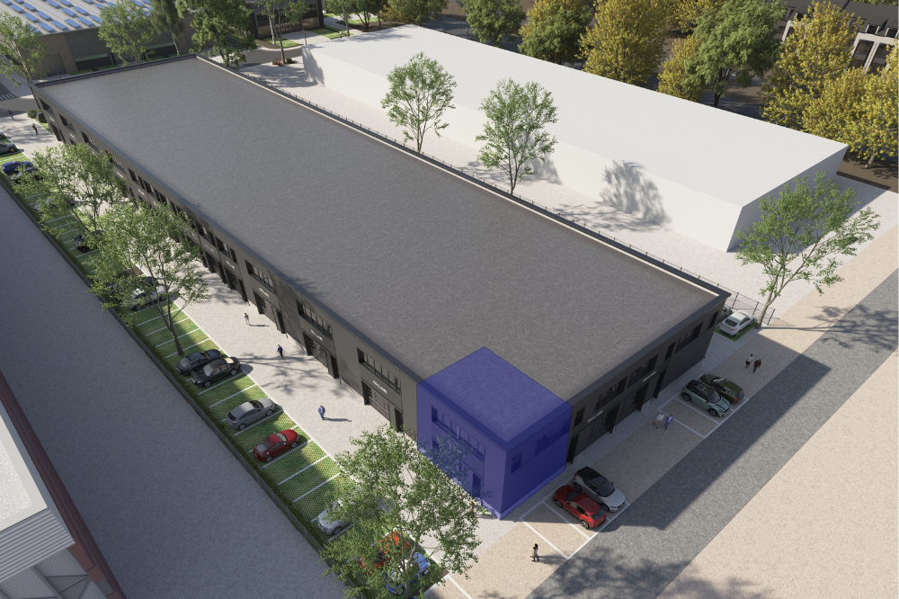 Bedrijfsunit Tidal+ (215 m²) op nautisch bedrijventerrein Pier14 in Zwijndrecht, inclusief specificaties en parkeergelegenheid.